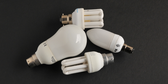 Several different compact fluorescent lamps for recycling